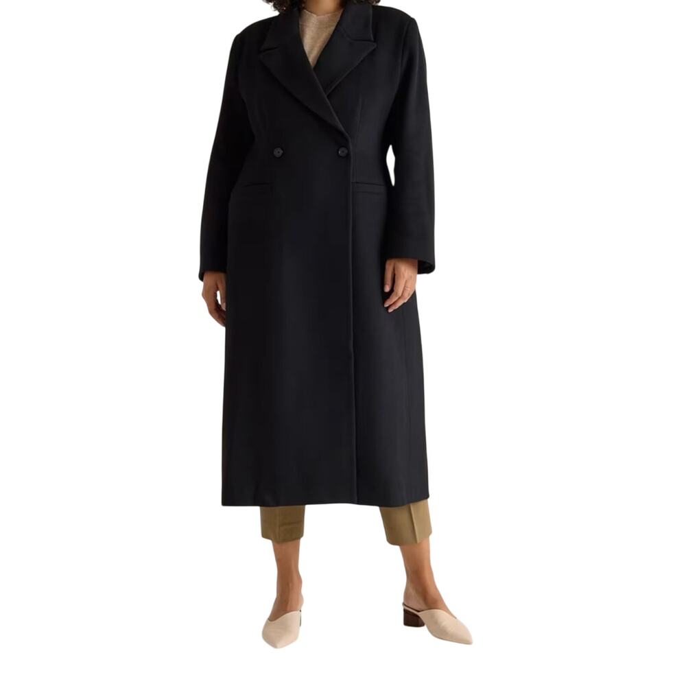 New Quince Women’s Small Black Italian Wool Tailored Coat $200 Retro Preppy